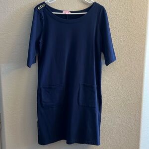 Womens Lilly Pulitzer navy blue t shirt dress with pockets. Brand new